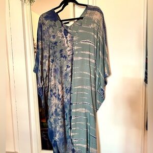 Blue Teal Tie Dye Cover Up Kaftan Vintage One Size